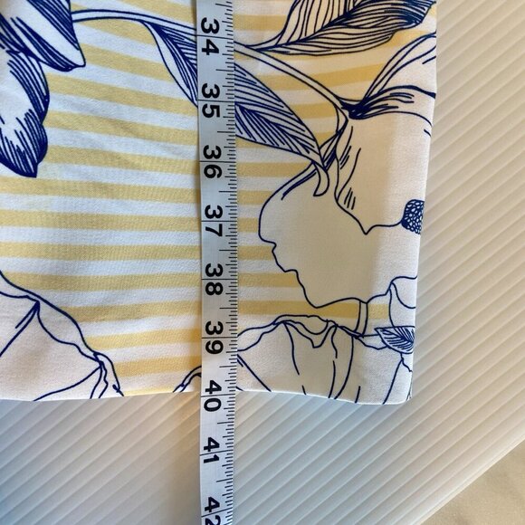 R & K Dress Yellow Stripes Blue Floral Pleated Skirt Knee Length Retro Size 14 - Picture 11 of 13